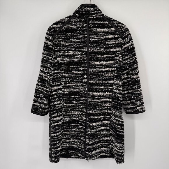 Carlisle Womens Black Tweed Coat jacket Zip wool blend leather trim Size 12 - Picture 11 of 13